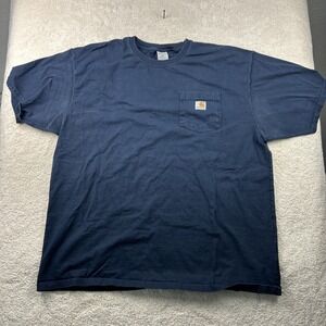 Carhartt Men's T-Shirt Work Wear Short Sleeve Loose Fit Navy k87 Sz XL